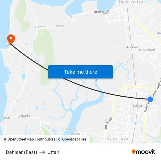 Dahisar (East) to Uttan map