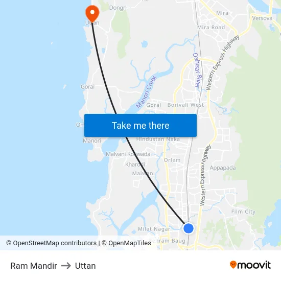 Ram Mandir to Uttan map