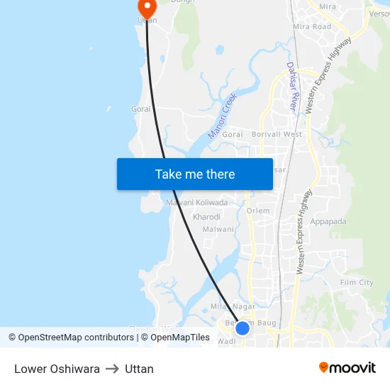 Lower Oshiwara to Uttan map