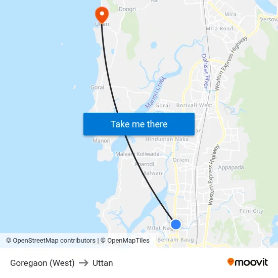 Goregaon (West) to Uttan map