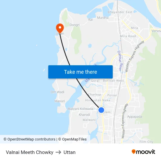 Valnai Meeth Chowky to Uttan map