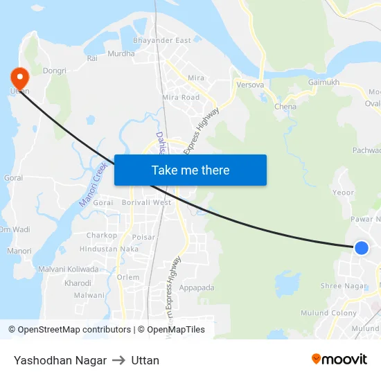 Yashodhan Nagar to Uttan map