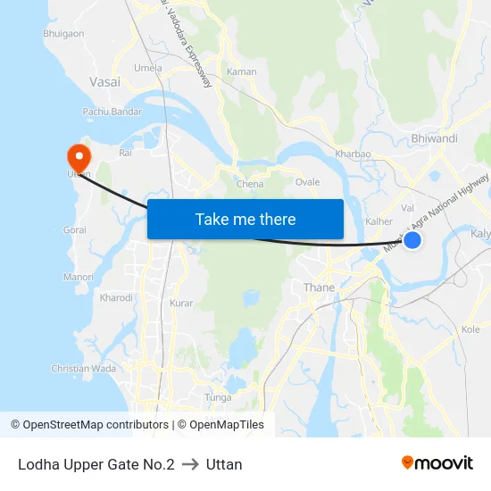 Lodha Upper Gate No.2 to Uttan map
