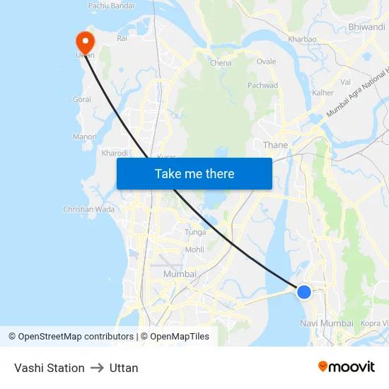 Vashi Station to Uttan map