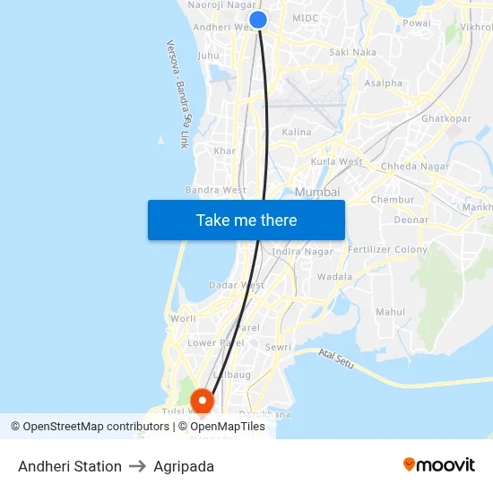 Andheri Station to Agripada map