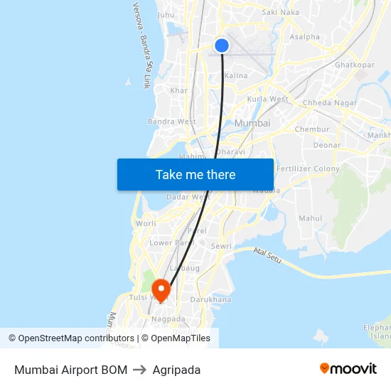 Mumbai Airport BOM to Agripada map