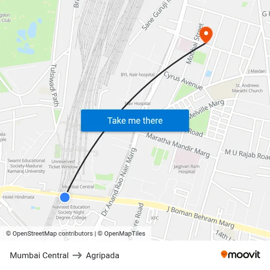 Mumbai Central to Agripada map