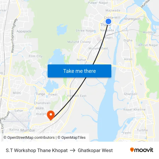 S.T Workshop Thane Khopat to Ghatkopar West map