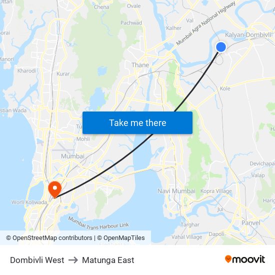 Dombivli West to Matunga East map
