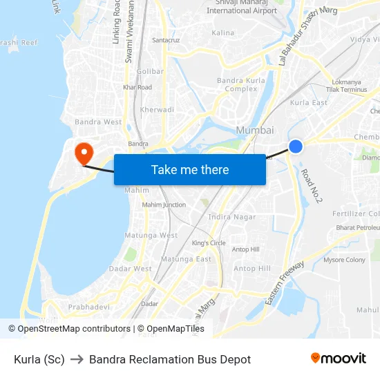 Kurla (Sc) to Bandra Reclamation Bus Depot map