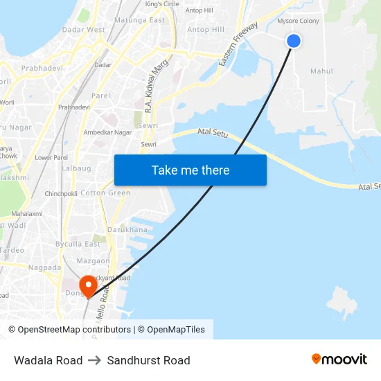 Wadala Road to Sandhurst Road map
