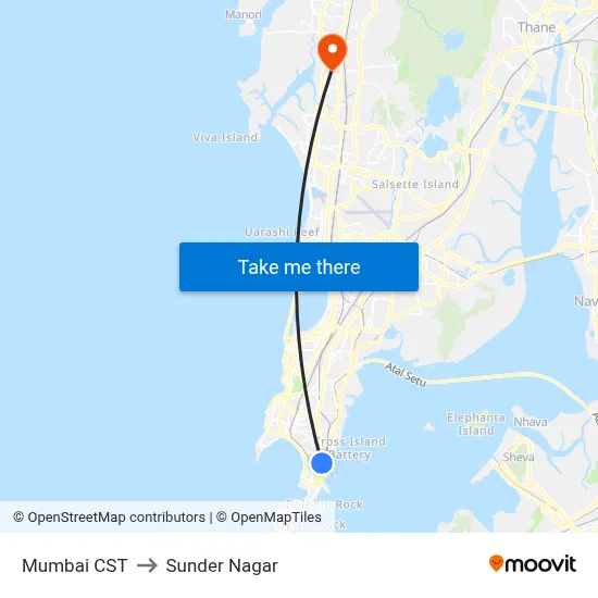 Mumbai CST to Sunder Nagar map