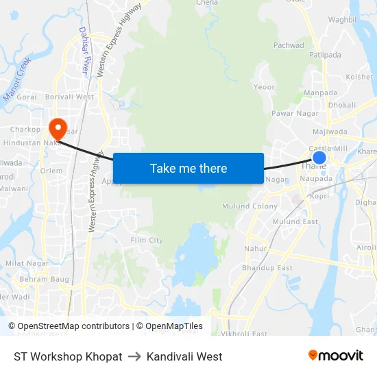 ST Workshop Khopat to Kandivali West map