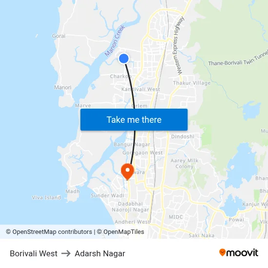 Borivali West to Adarsh Nagar map