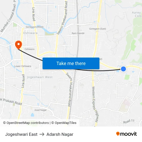 Jogeshwari East to Adarsh Nagar map