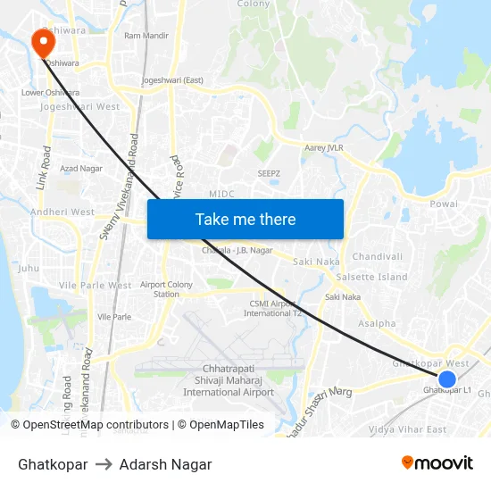 Ghatkopar to Adarsh Nagar map