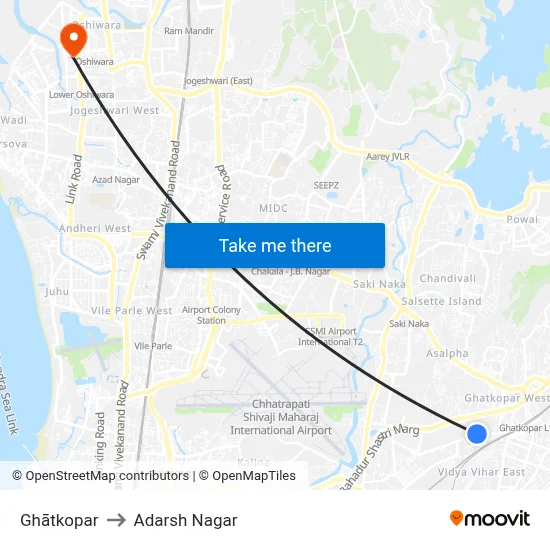 Ghātkopar to Adarsh Nagar map