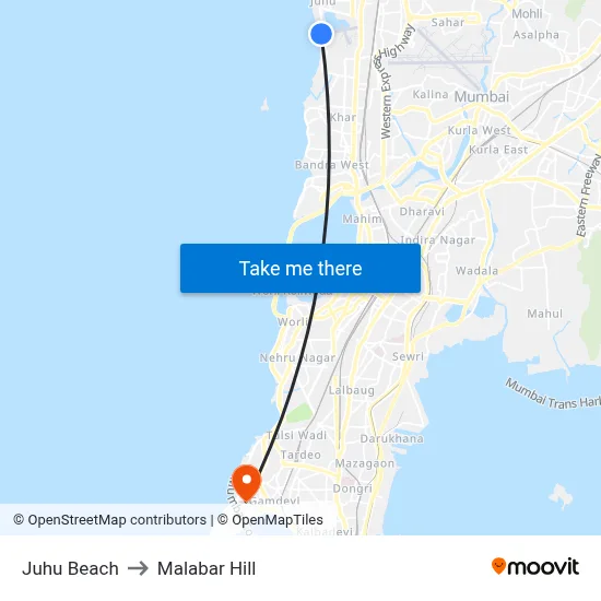 Juhu Beach to Malabar Hill map