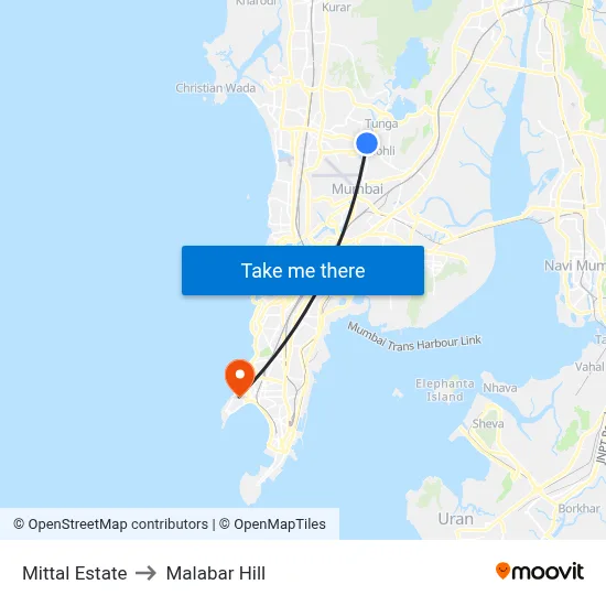 Mittal Estate to Malabar Hill map