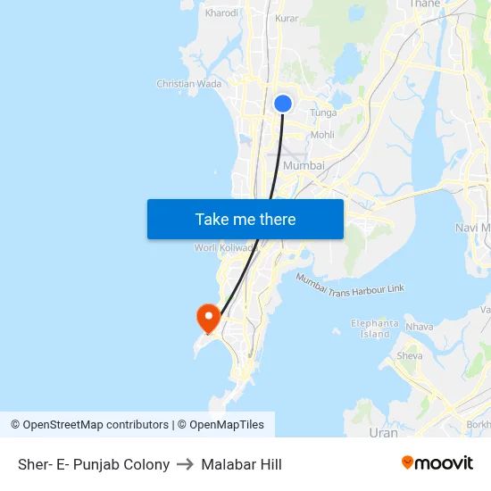 Sher- E- Punjab Colony to Malabar Hill map