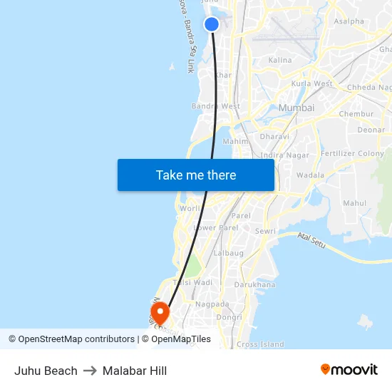 Juhu Beach to Malabar Hill map