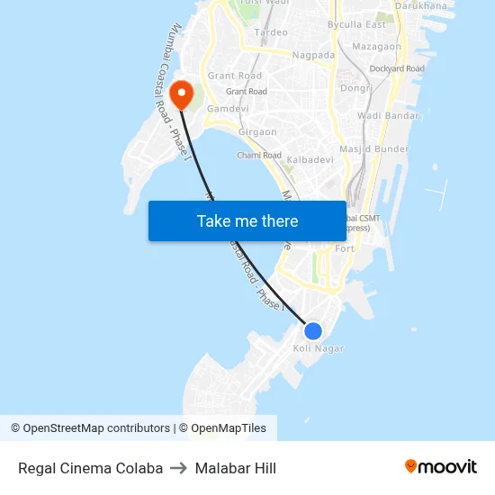Regal Cinema Colaba to Malabar Hill map