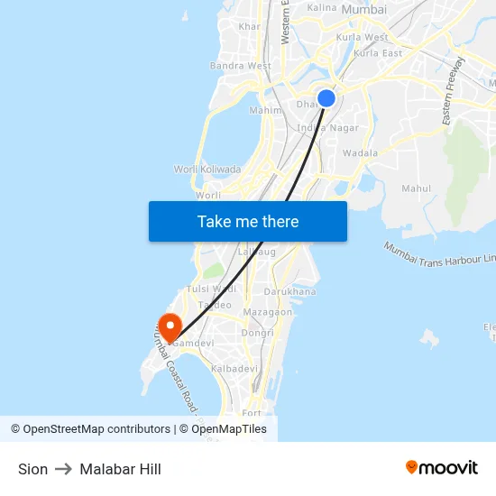 Sion to Malabar Hill map
