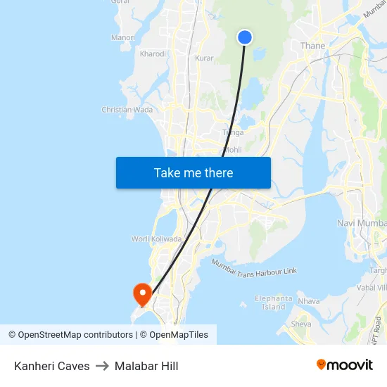 Kanheri Caves to Malabar Hill map