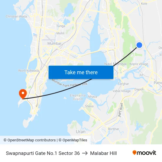 Swapnapurti Gate No.1 Sector 36 to Malabar Hill map