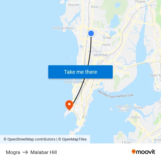 Mogra to Malabar Hill map