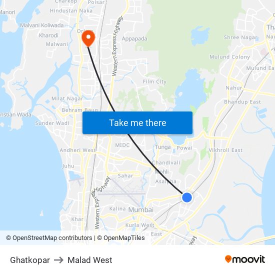 Ghatkopar to Malad West map