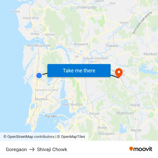 Goregaon to Shivaji Chowk map
