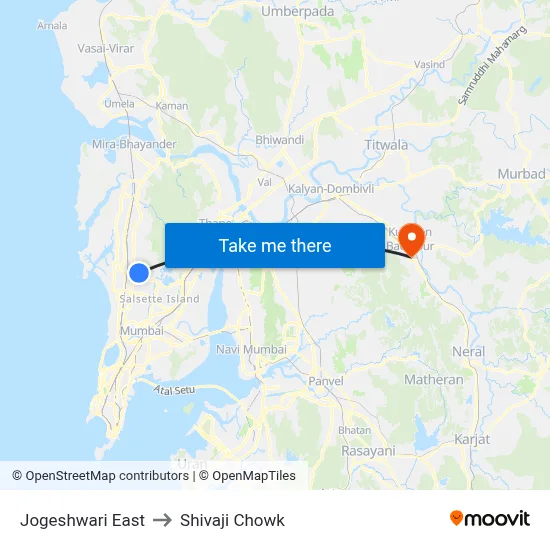 Jogeshwari East to Shivaji Chowk map