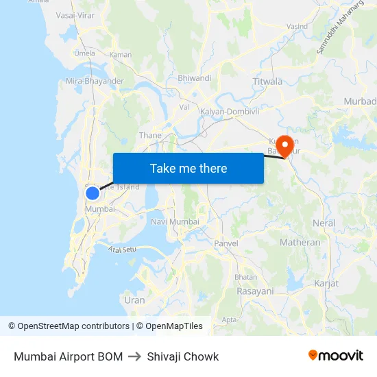 Mumbai Airport BOM to Shivaji Chowk map