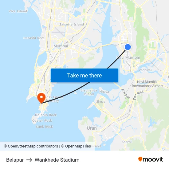 Belapur to Wankhede Stadium map