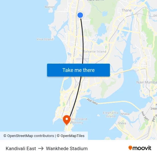 Kandivali East to Wankhede Stadium map