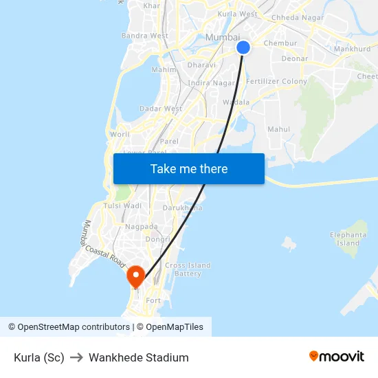 Kurla (Sc) to Wankhede Stadium map