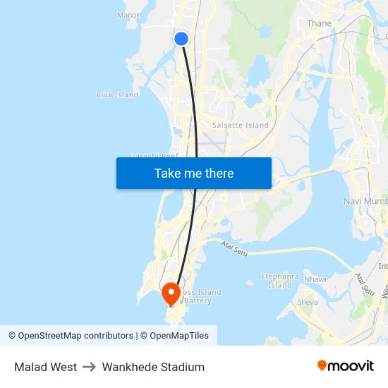 Malad West to Wankhede Stadium map