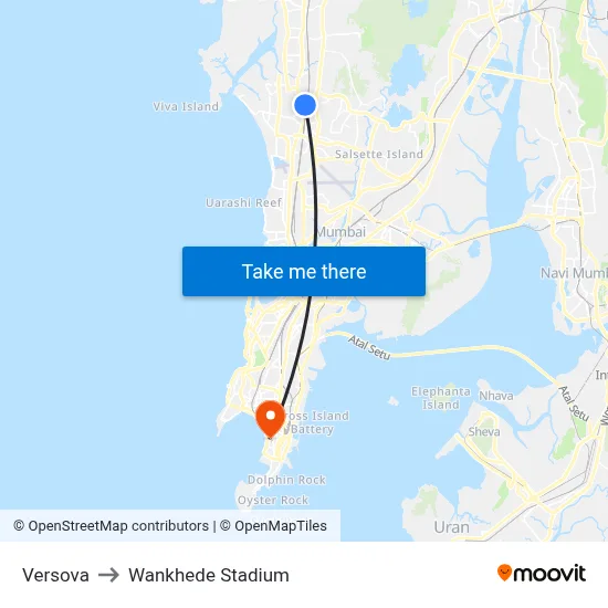 Versova to Wankhede Stadium map