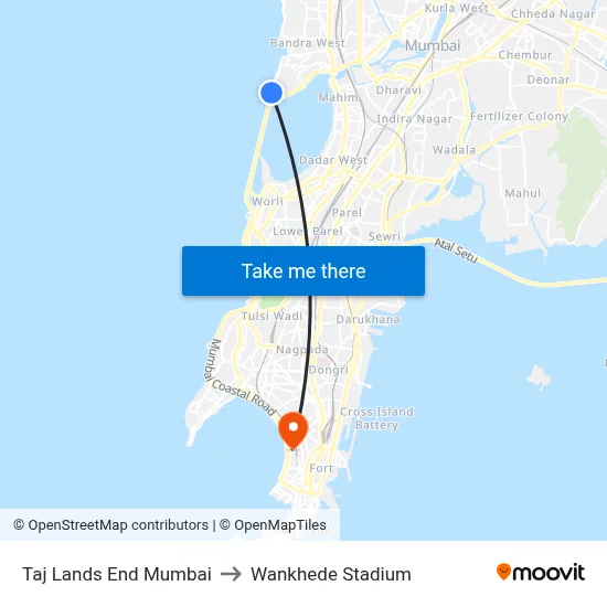 Taj Lands End Mumbai to Wankhede Stadium map