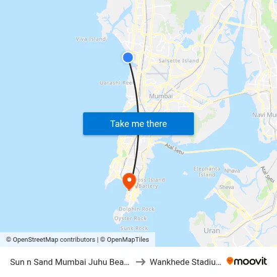 Sun n Sand Mumbai Juhu Beach to Wankhede Stadium map