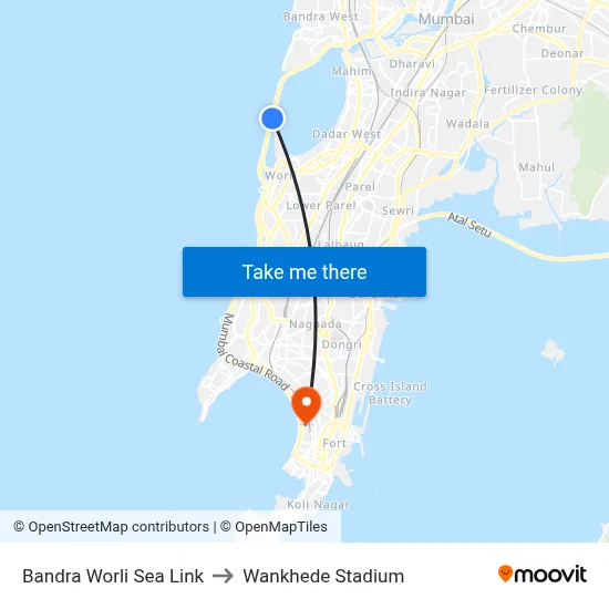 Bandra Worli Sea Link to Wankhede Stadium map