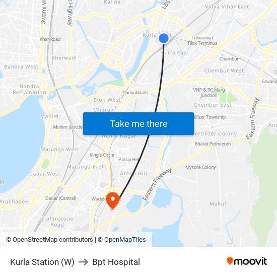 Kurla Station (W) to Bpt Hospital map