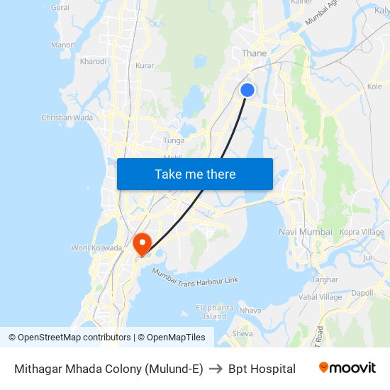 Mithagar Mhada Colony (Mulund-E) to Bpt Hospital map