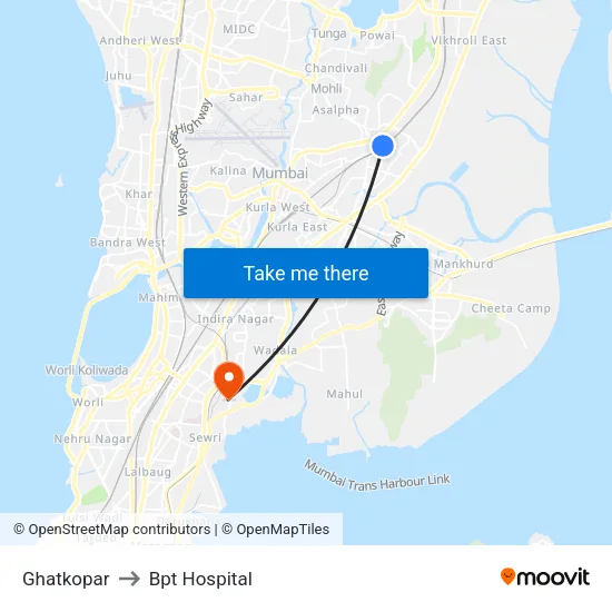 Ghatkopar to Bpt Hospital map