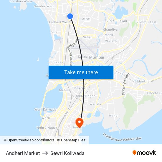 Andheri Market to Sewri Koliwada map