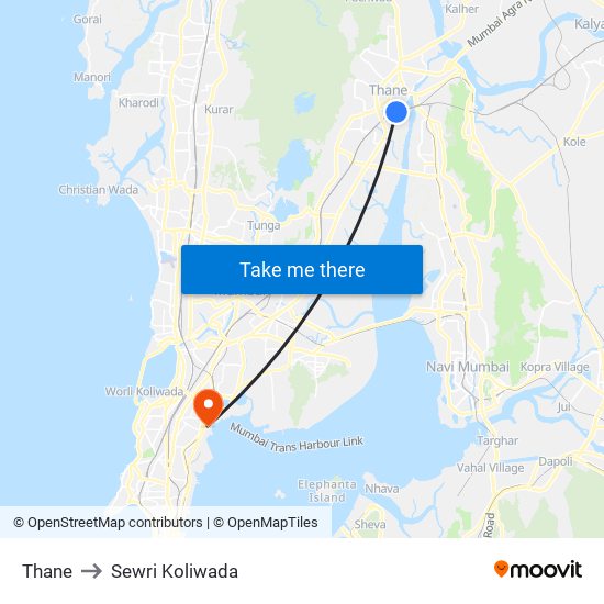 Thane to Sewri Koliwada map