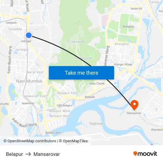 Belapur to Mansarovar map