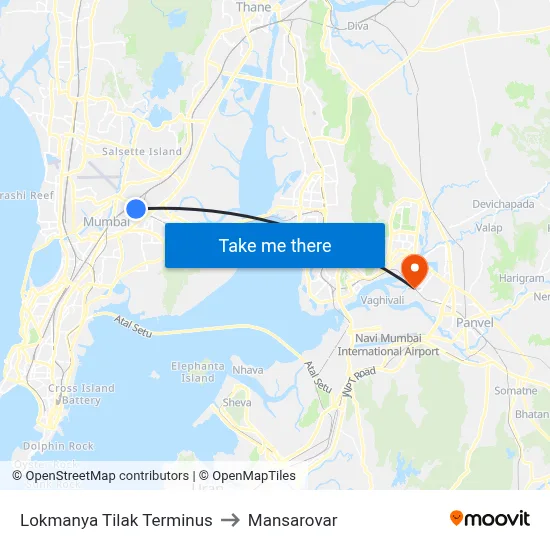 Lokmanya Tilak Terminus to Mansarovar map