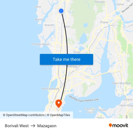 Borivali West to Mazagaon map